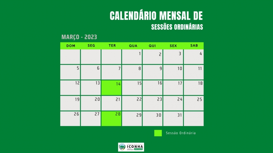 Calendário de Sessões Ordinárias - Março 2023